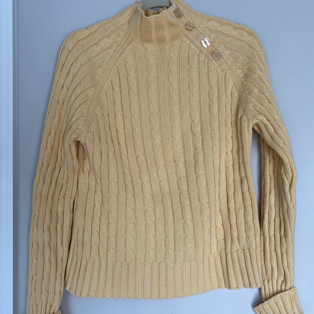 Vintage Yellow Button Mock Neck Sweater